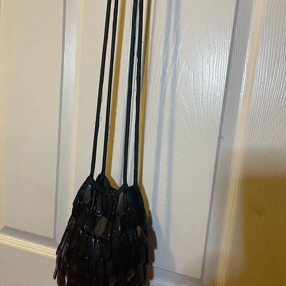 Lili Lua Vintage black satin bag cover with tortoises shells black beads accent - Picture 5 of 11